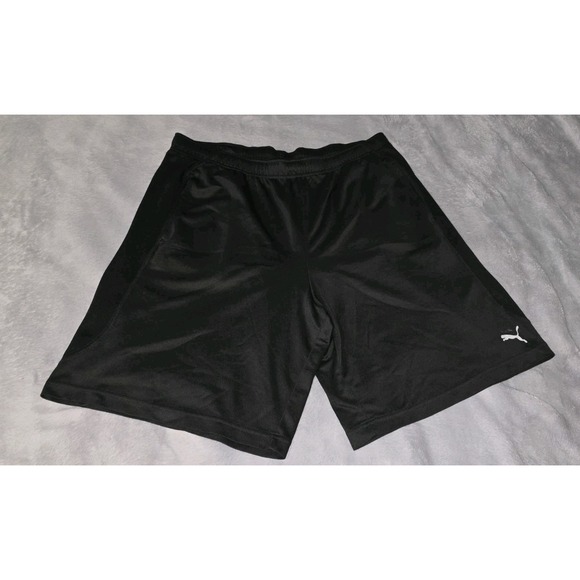PUMA Sweat Shorts Mens Large Authentic Athleticwear Pockets Graphic Logo Black - Picture 1 of 12